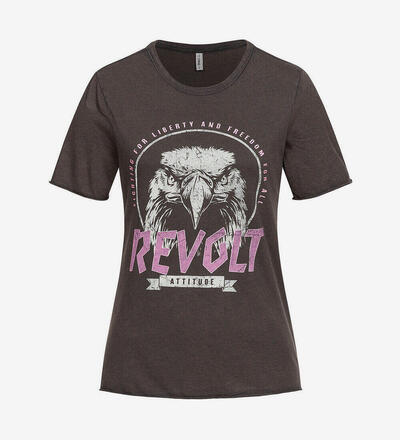 Produktbild fr 'Damen T-Shirt Revolt Print mit Rollsaumkante phantom'
